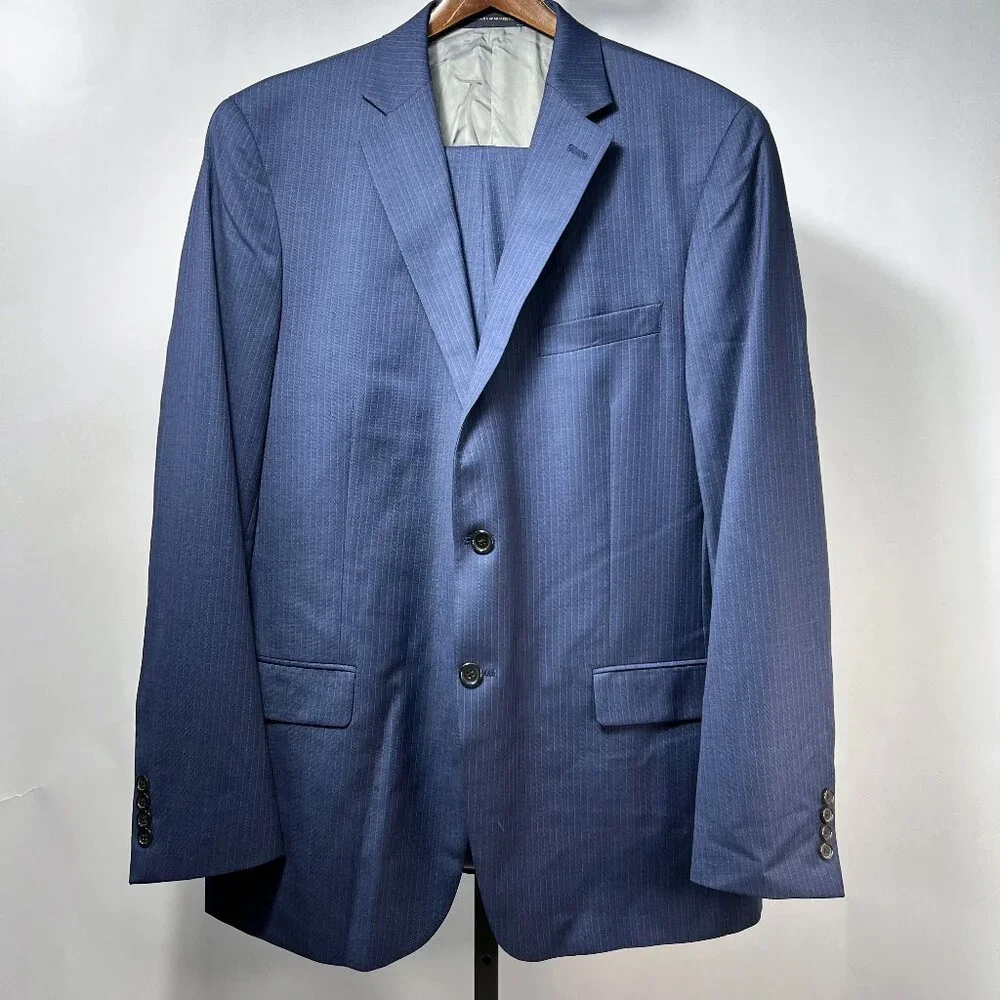 NWT 2 Pc 46L WALTER MORTON Men's Blue Pin Stripe Worsted Wool Blend Suite